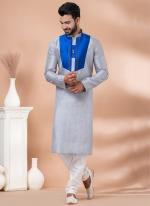 Banarasi Dhupion Silk Grey Festival Wear Weaving Kurta Pajama